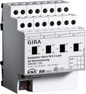 104500 Реле GIRA instabus knx-eib серияKN{/EIB, 4-канальное,с ручным управлением,для емкостной нагрузки, с функцией замера тока