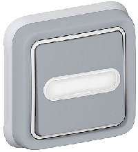 69824 Plexo Серый Выключатель 1-клавишный с/п кнопочный с шильдиком, встраиваемый,в сборе IP55