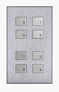 HDL-M/P04.3 8-клавишная панель KNX, Алюминий с серебристыми клавишами, австралийский/US стандарт (без шинного соединителя HDL-M/PCI.2)